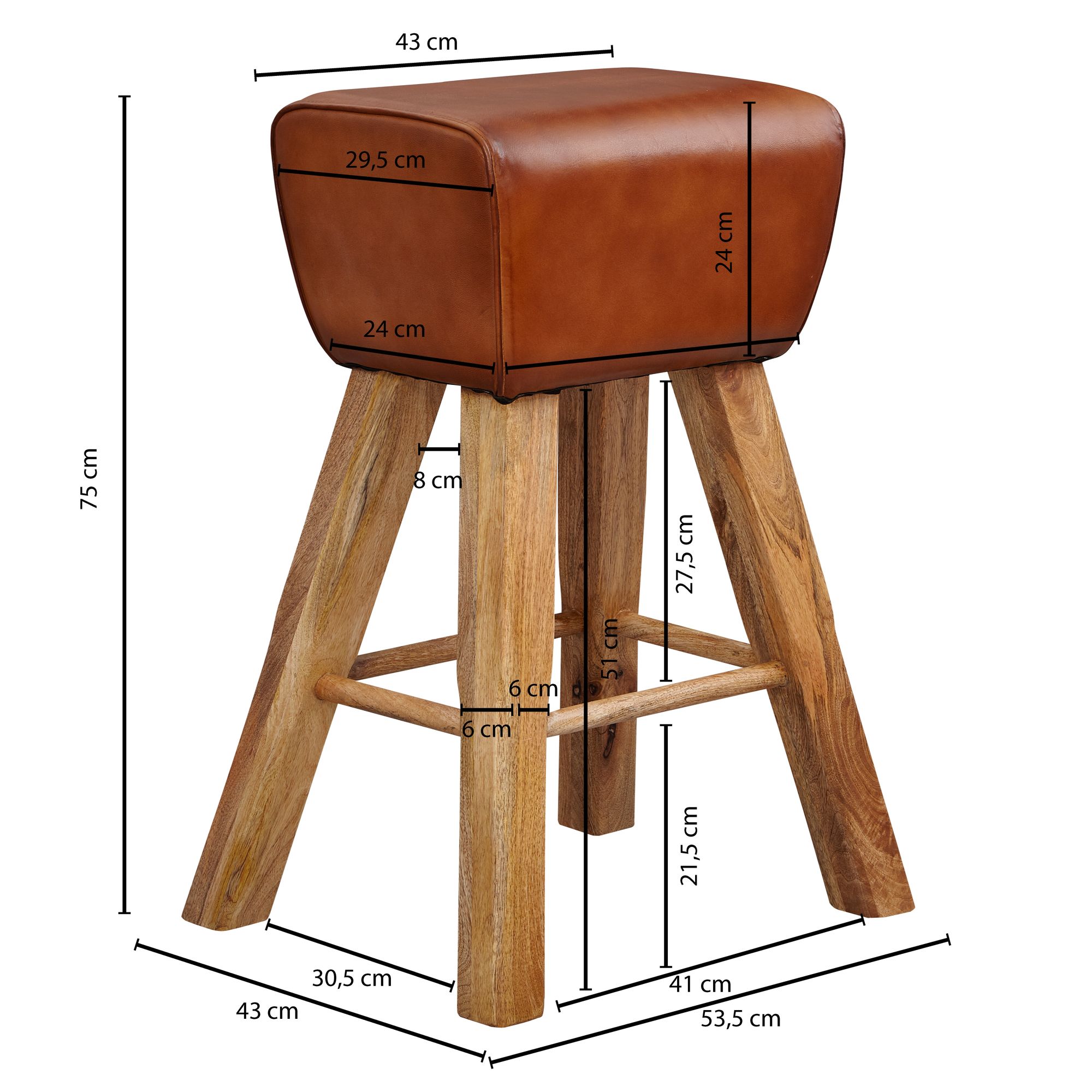 FineBuy Turnbock Barhocker 75 cm Massivholz Barstuhl Leder Tresenstuhl Hocker