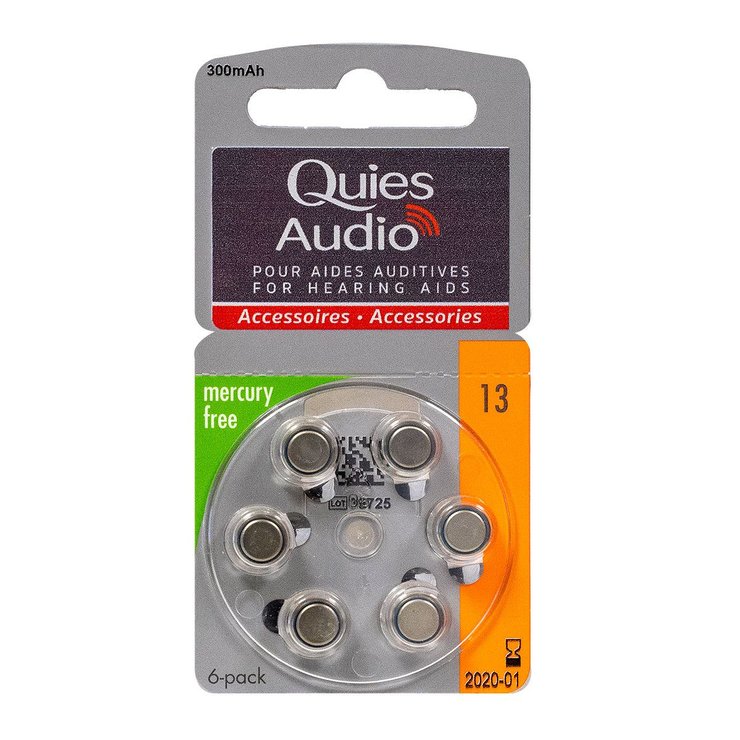 Quies Audio modèle 13 piles pour assistant d'écoute x6