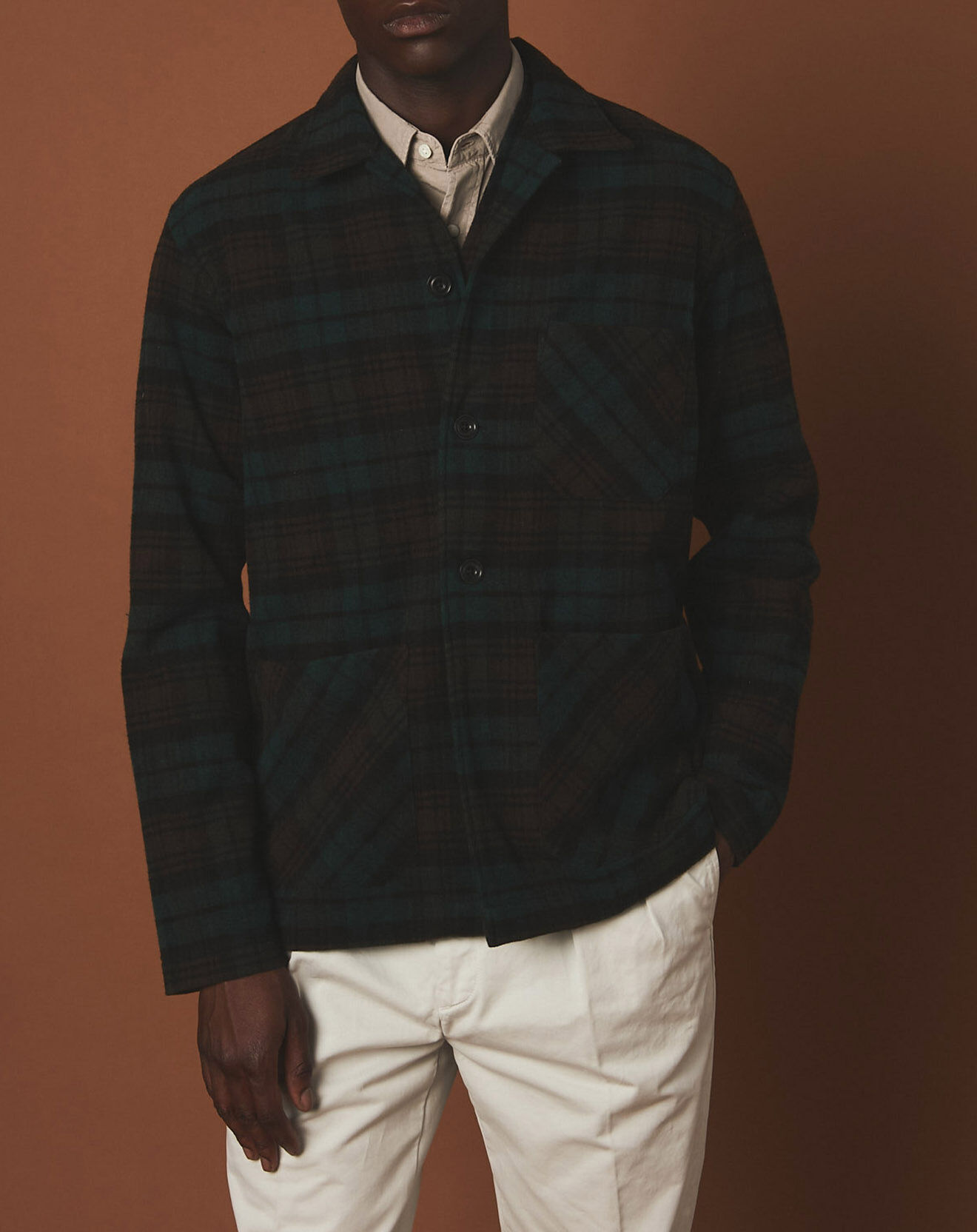 Hartford Veste surchemise en Laine mélangée Perry vert/marron/noir