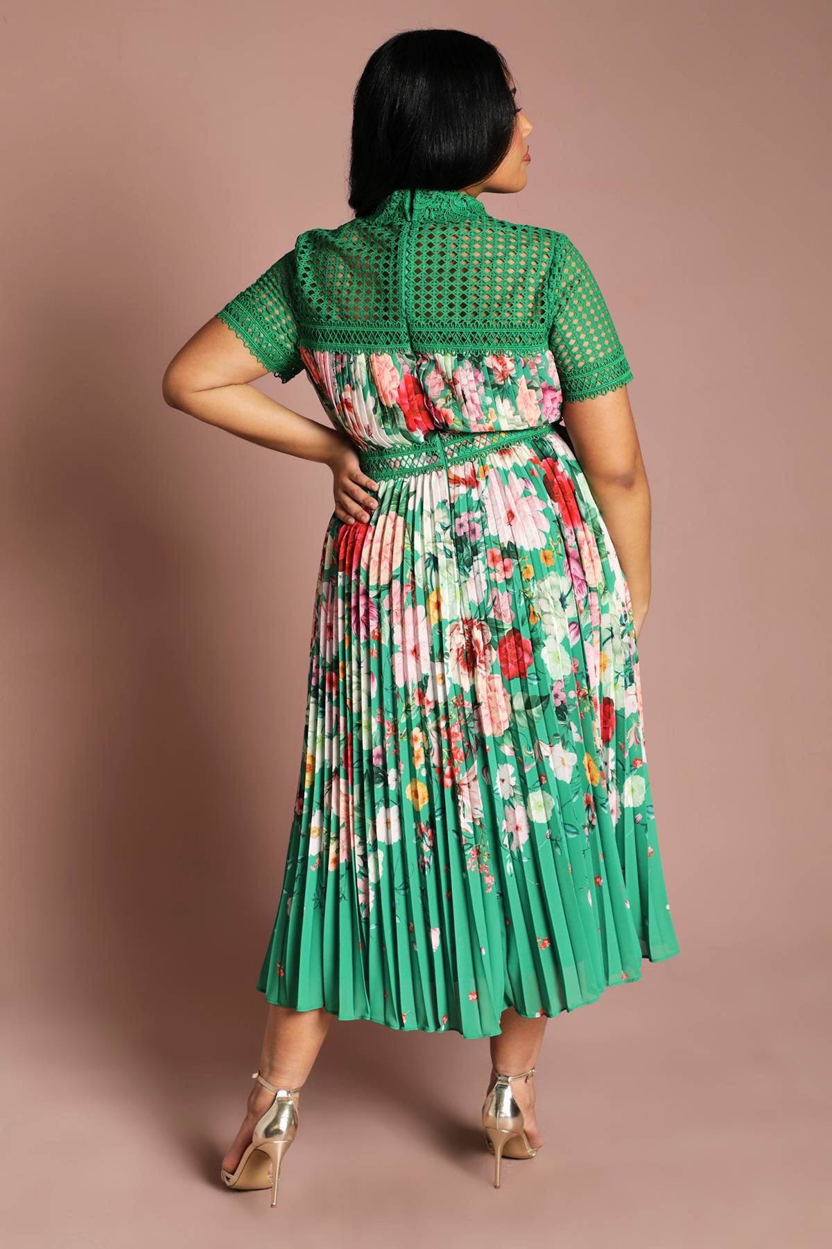 Coast Robe Midi Grande Taille À Dentelle Plissée Et Imprimé Placé