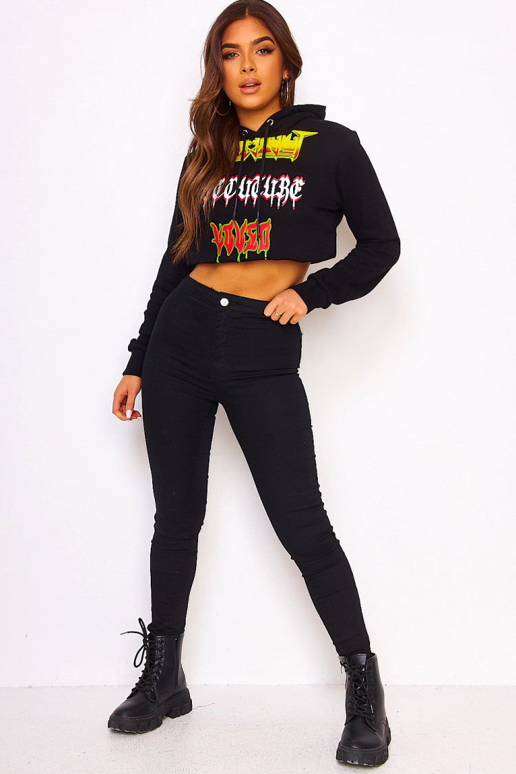 Sweat à capuche noir à inscriptions