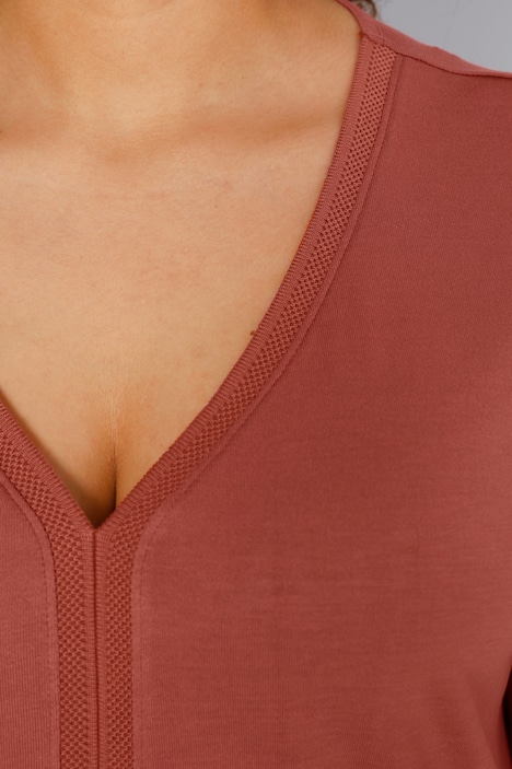 Longshirt, Ziernaht, V-Ausschnitt, 3/4-Ärmel