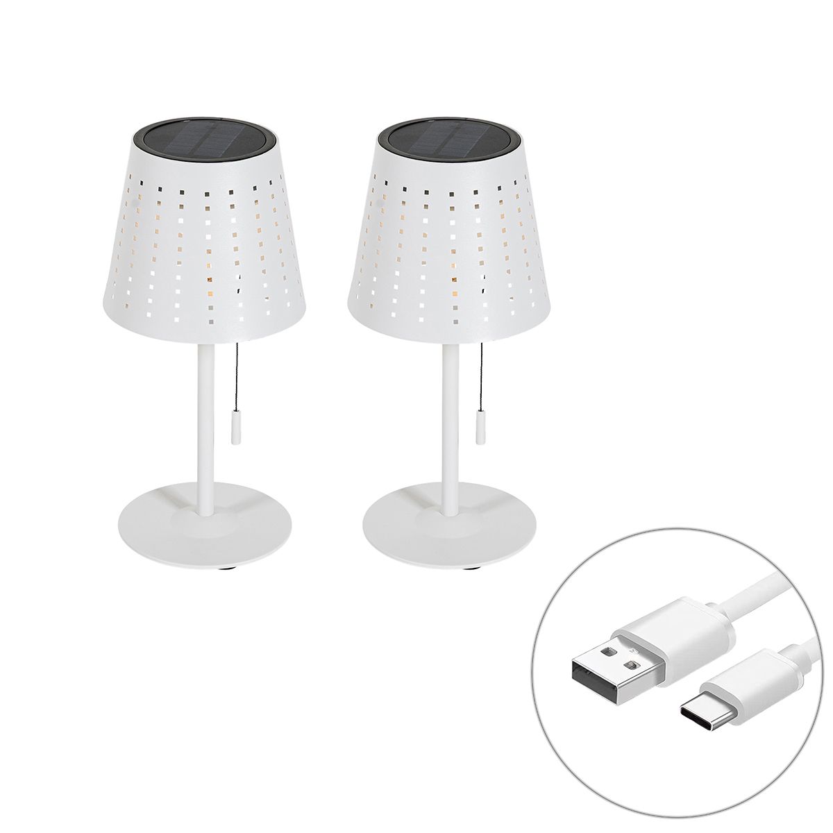 Set van 2 tafellampen wit incl. LED 3-staps dimbaar oplaadbaar en solar - Ferre