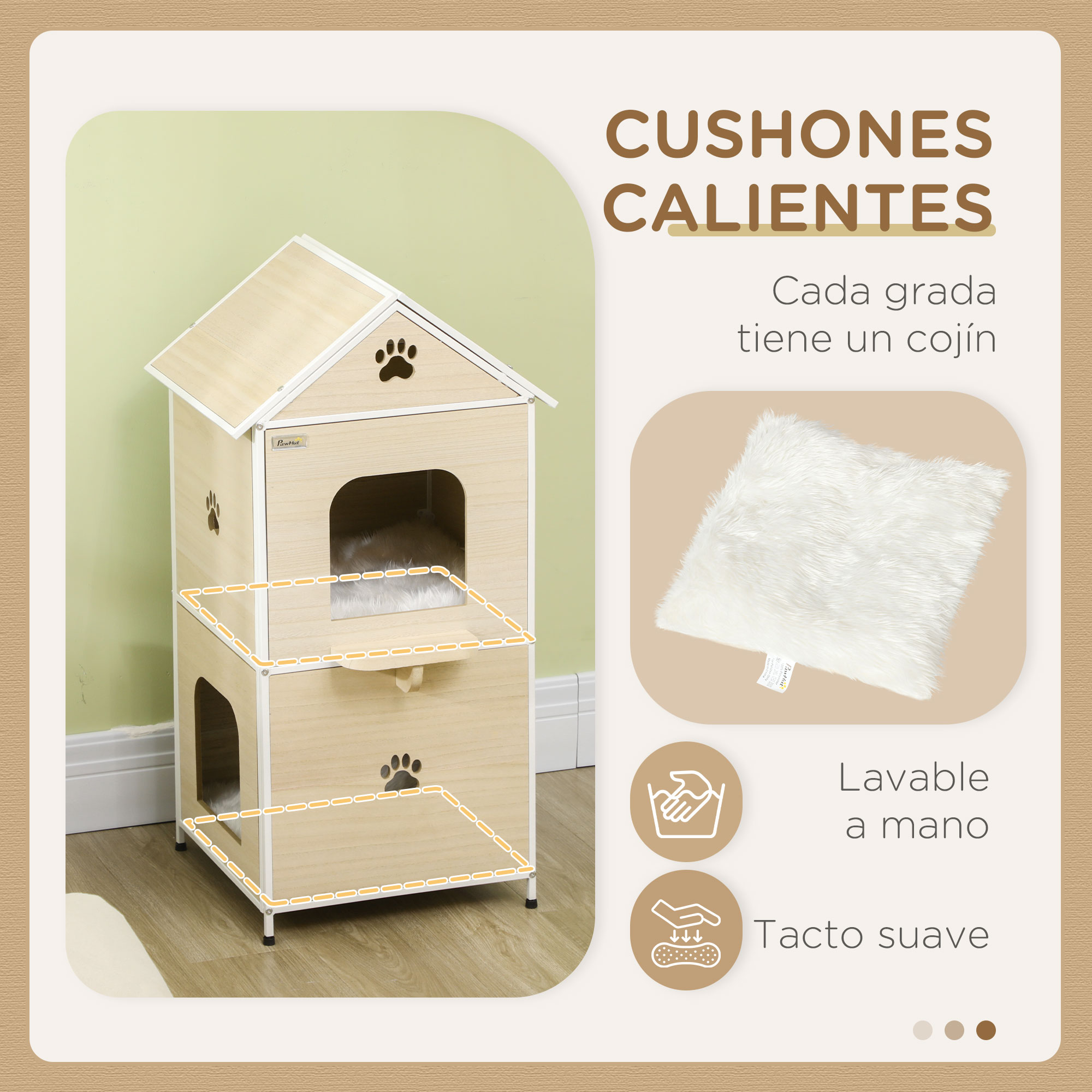 Casinha de madeira natural para gatos PawHut