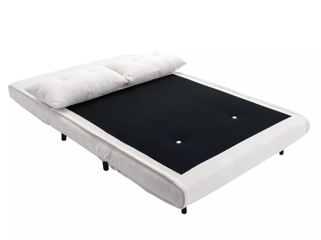 Canapé 2 places convertible en tissu bouclette ivoire URIBIA