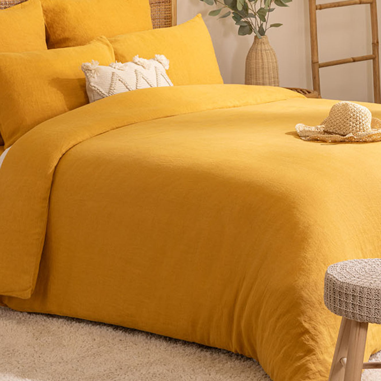 Atmosphera Housse de couette Linah en lin lavé ocre