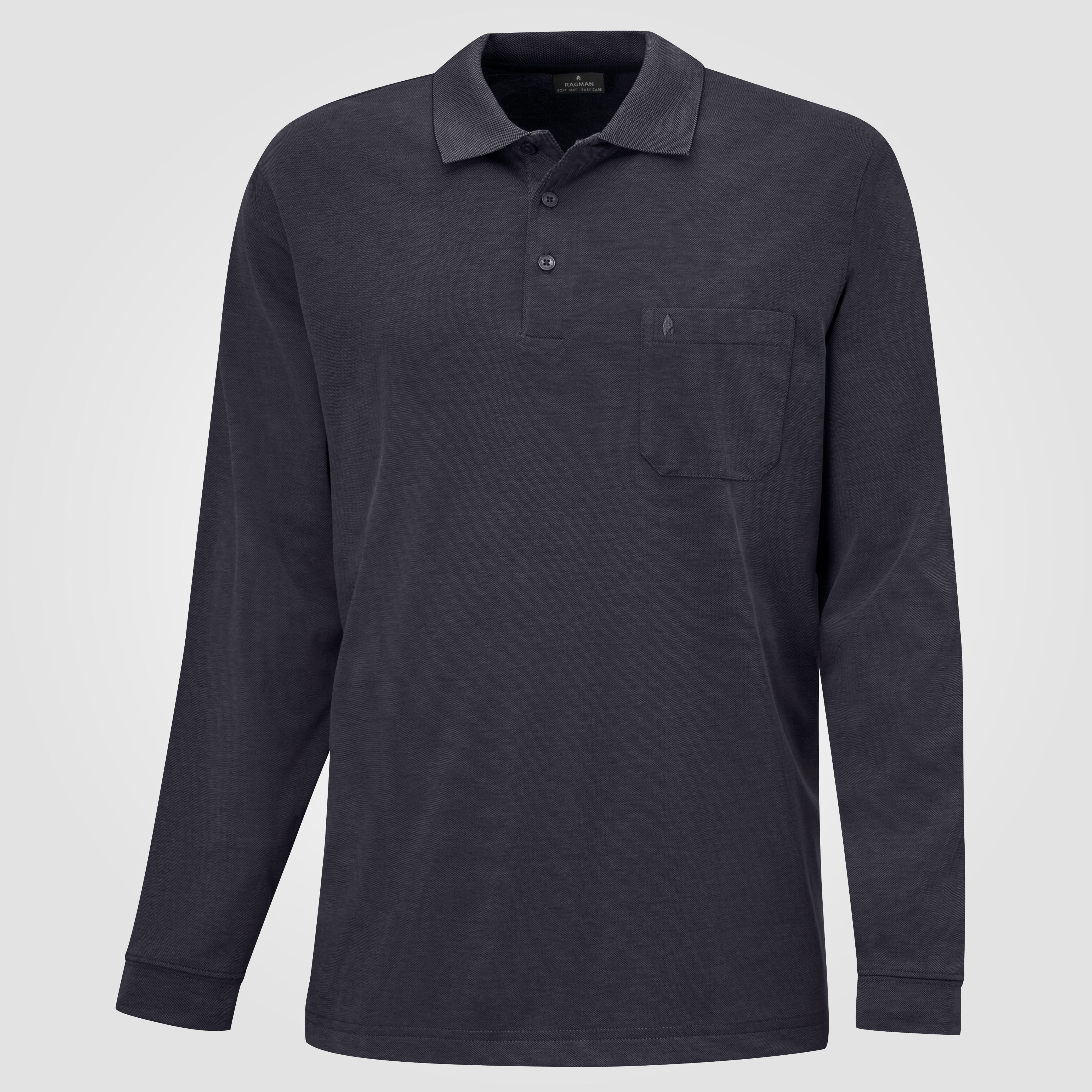 Ragman Herren-Poloshirt langarm uni