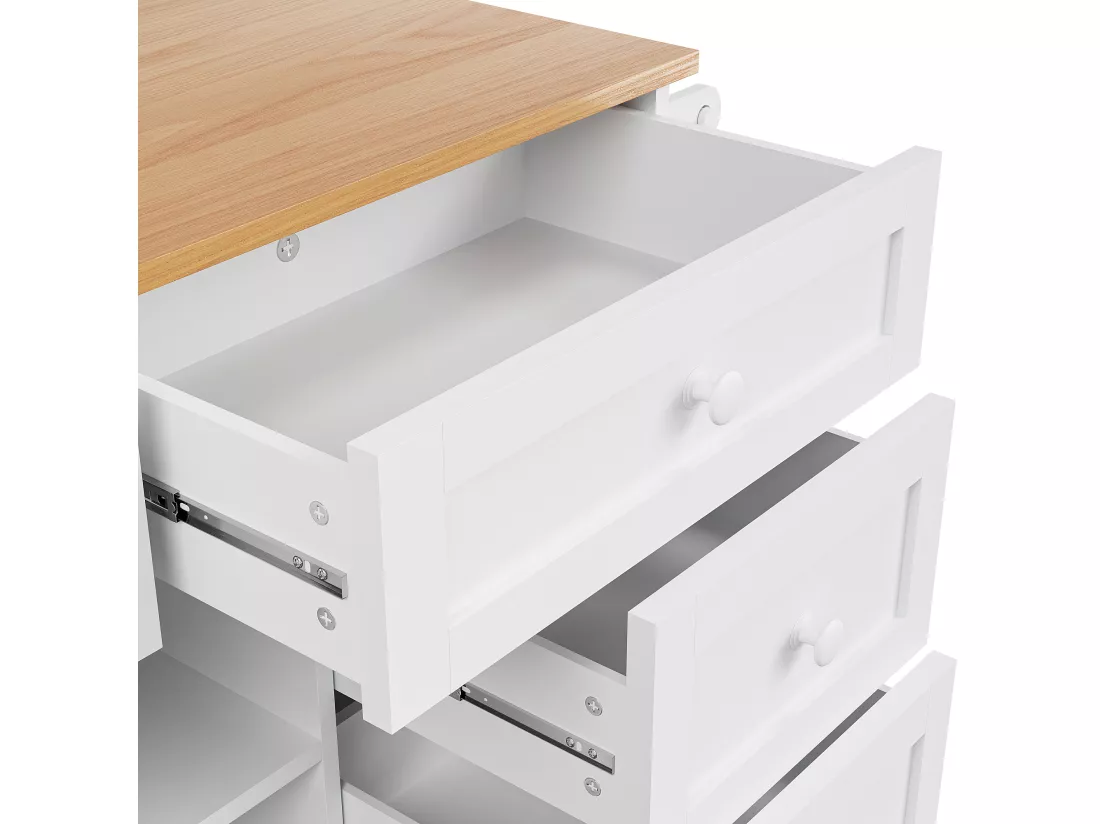 Ilot central de cuisine mobile - 5 tiroirs et 5 compartiments - MDF - Blanc