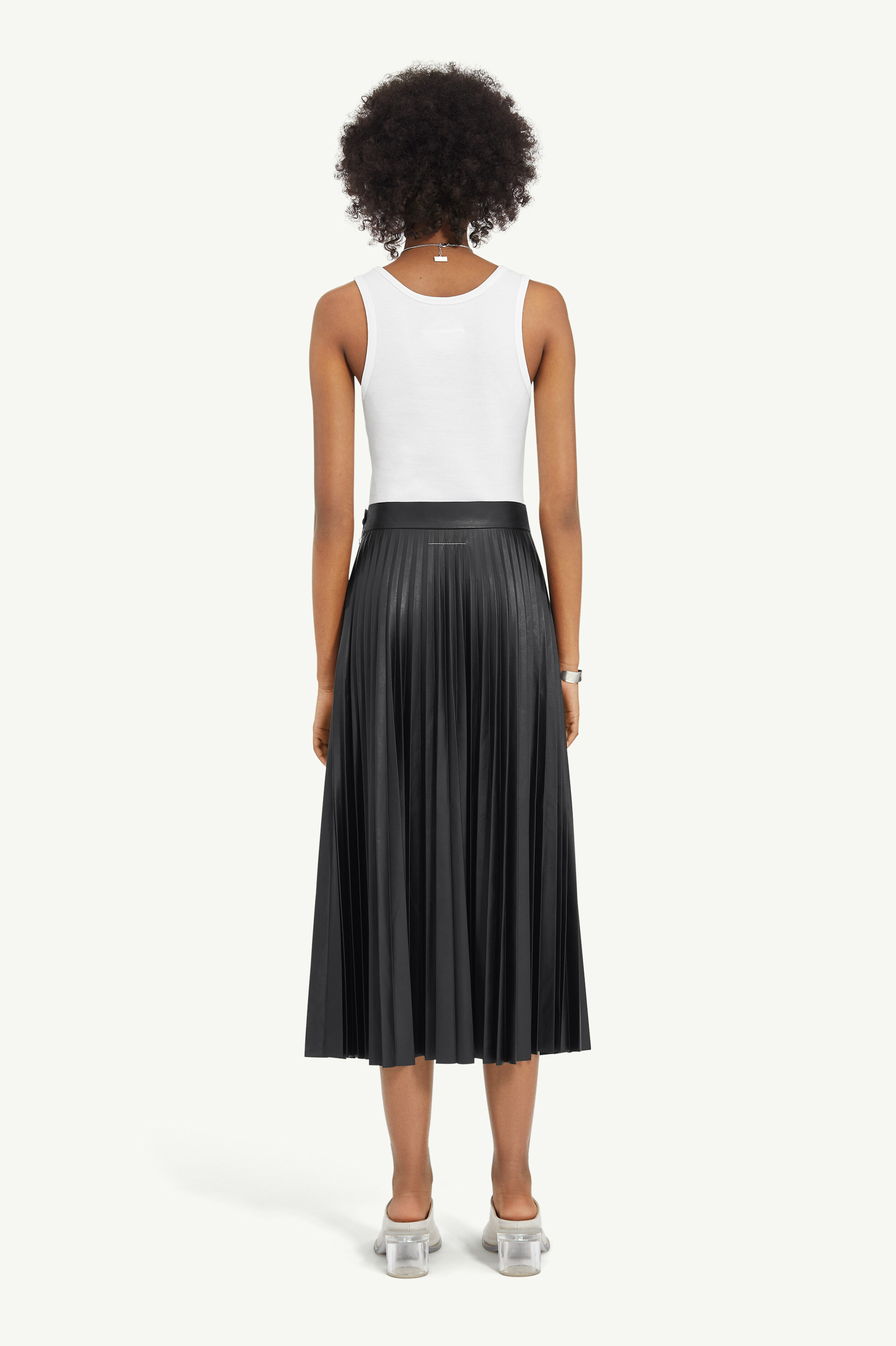 Jupe midi plissée en cuir PU