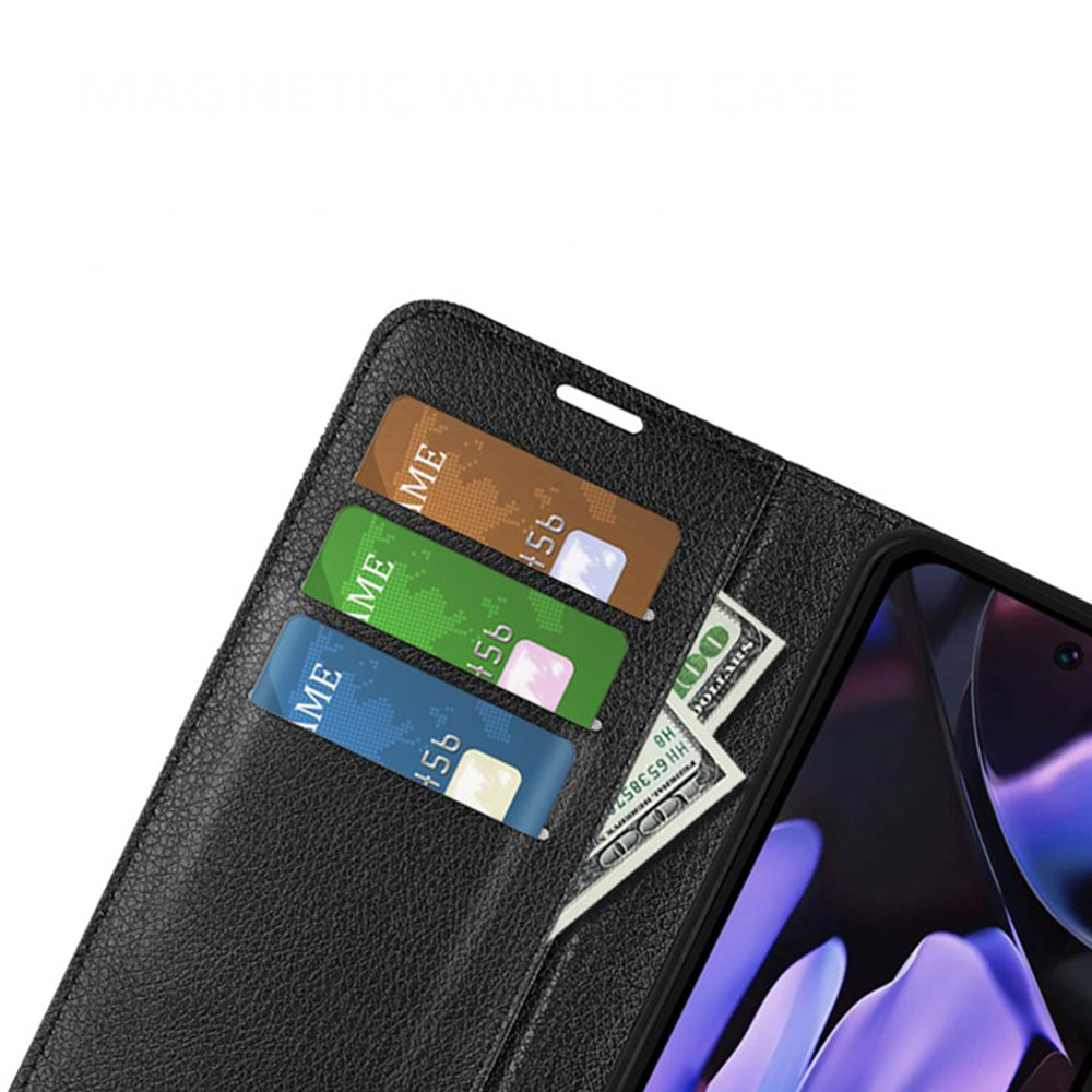 Google Pixel 9a Leder Tasche Flip Cover Litchi Look - Schwarz