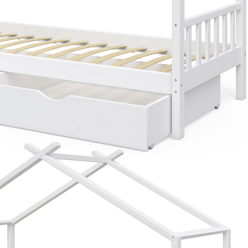 VitaliSpa Kinderbett Hausbett Kinderhaus Design Weiß Lattenrost 90x200 Schublade