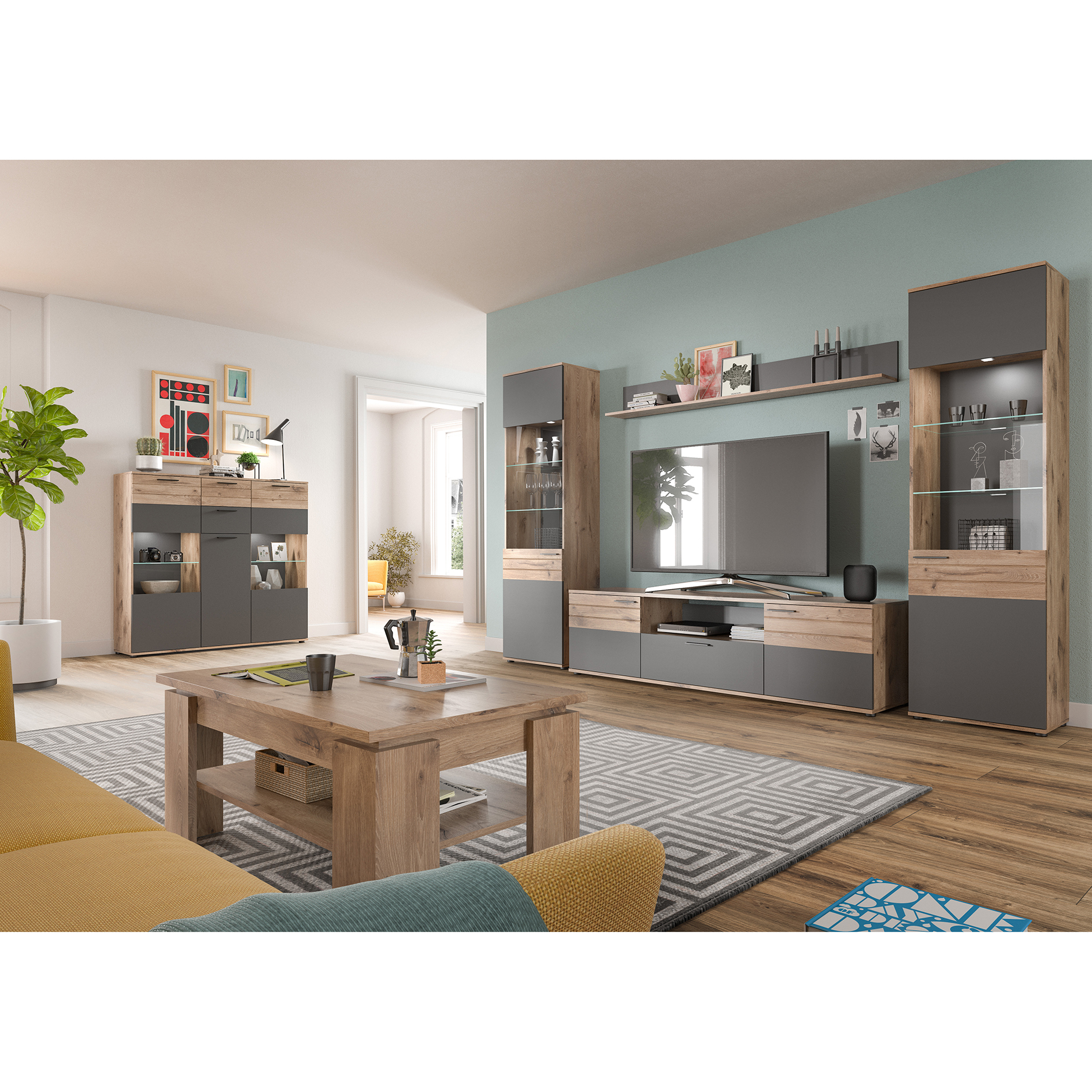 Highboard MASON - Nox Oak - Basalt grau - 140 cm