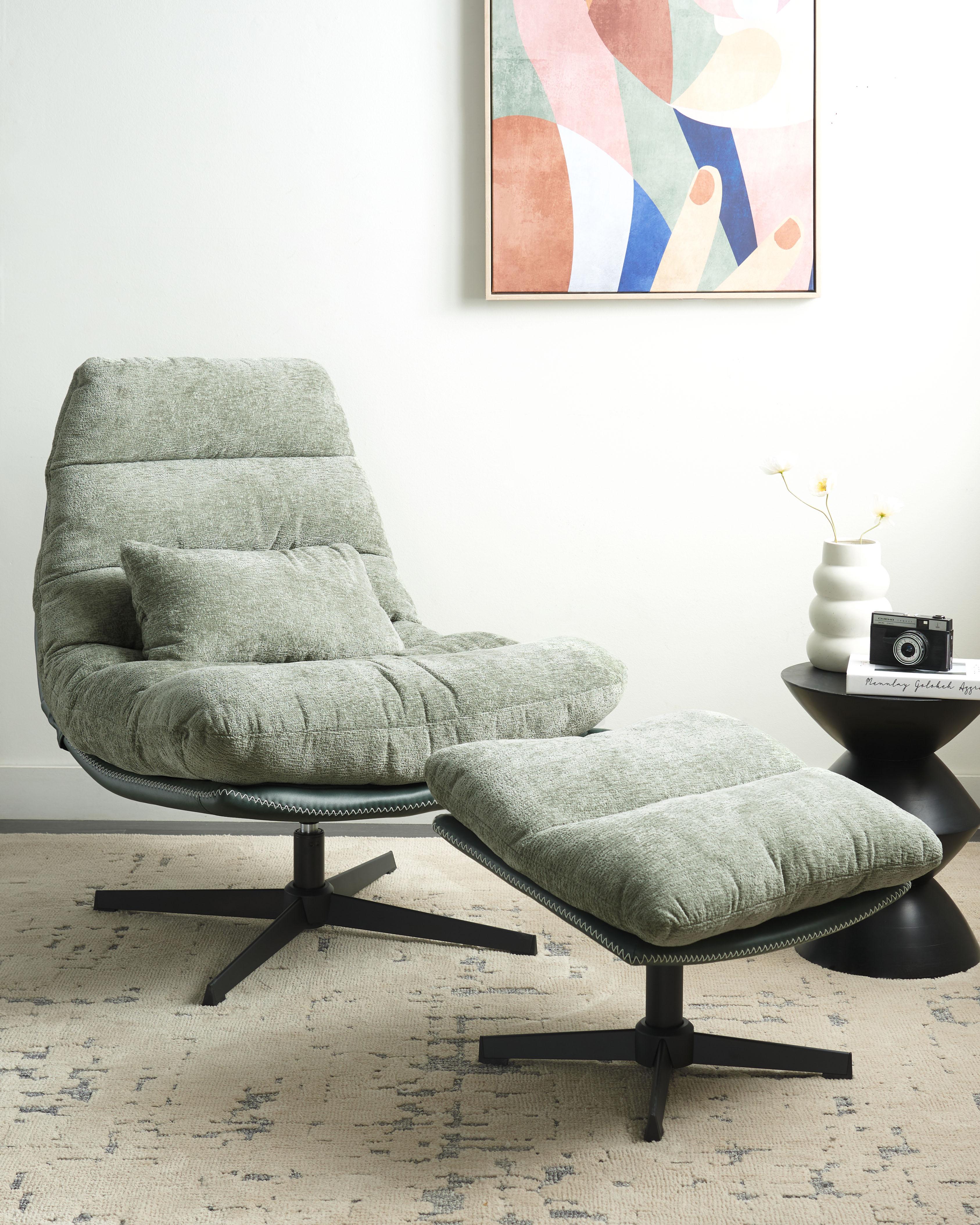 Draaifauteuil TOVIK met voetenbank Chenille Lichtgroen
