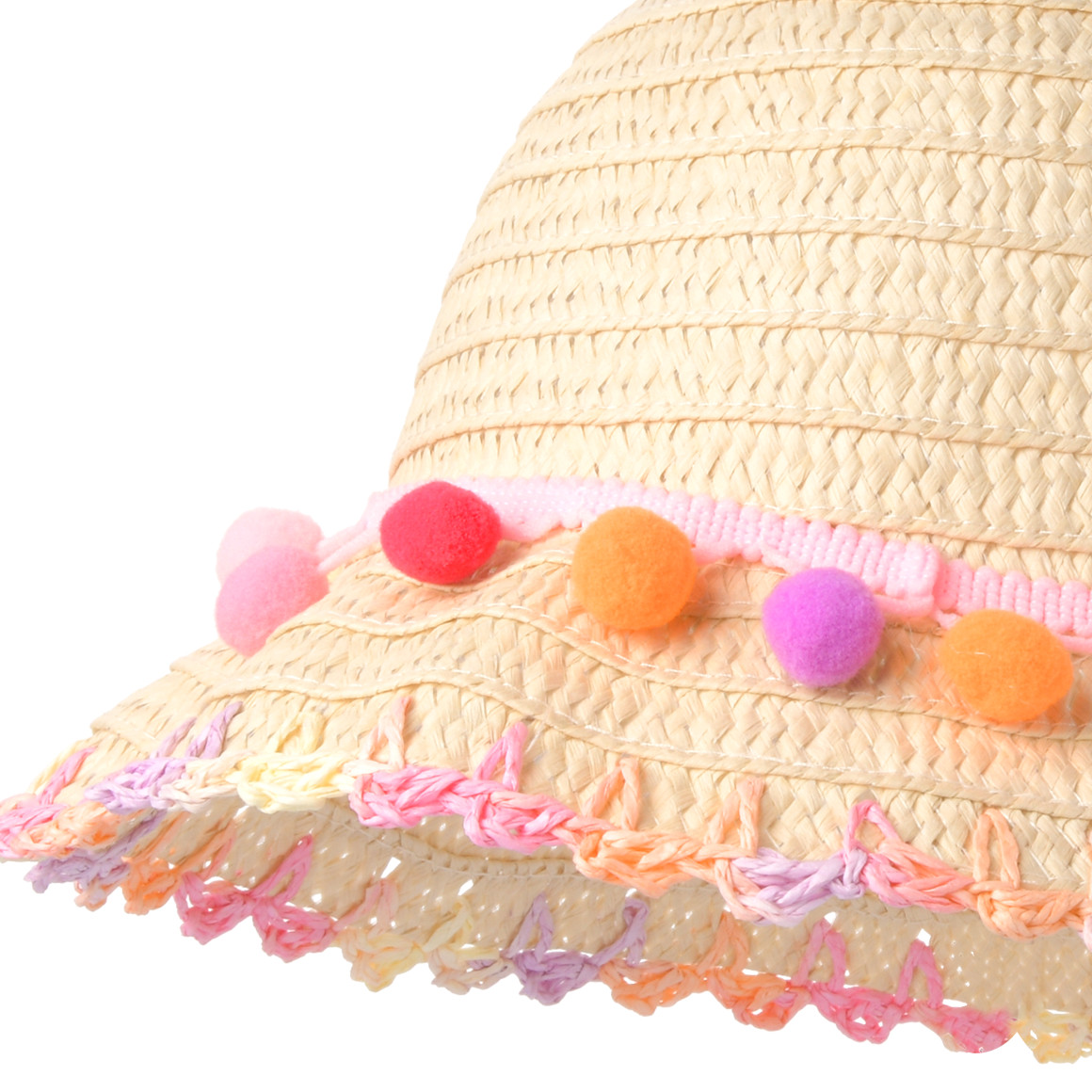 Mädchen Strohhut mit Pompons beige / bunt