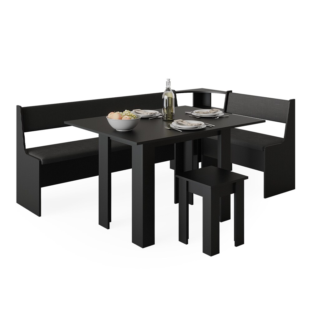 Vicco Eckbankgruppe Küchensitzgruppe Esszimmergruppe Roman Schwarz modern 210x120 cm Sitzbank Sitzecke Küchentisch Tischhocker Küchenmöbel Polstermöbel Esszimmermöbel