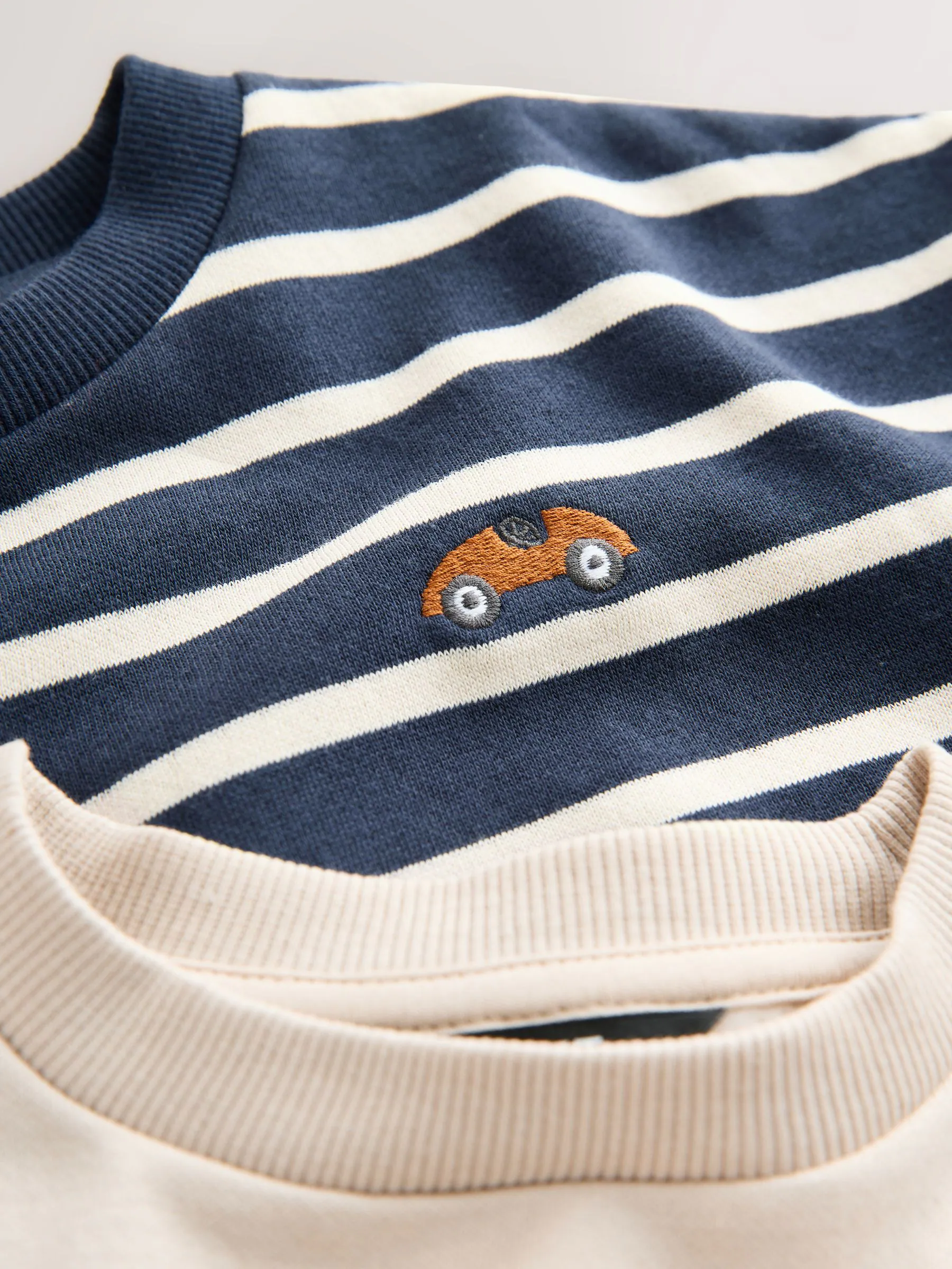 Blue/White Stripe/Car - Set van 2 sweatshirts en leggings (3mnd -7jr)