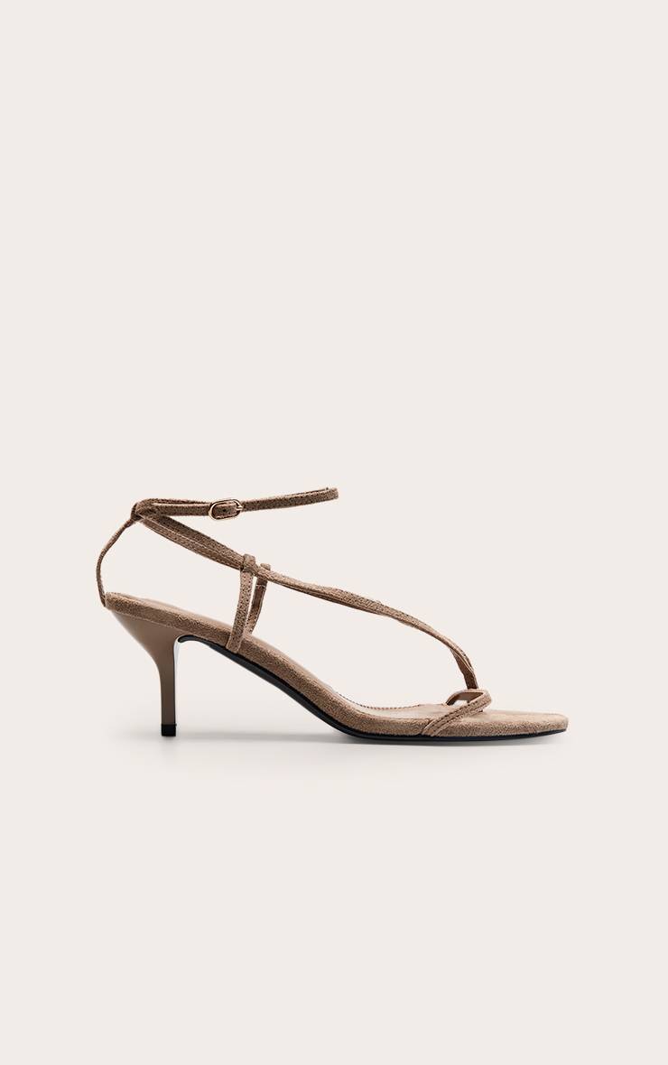 Beige Sandales À Talons En Synthétique Avec Bride Entre Les Orteils Et Lanières