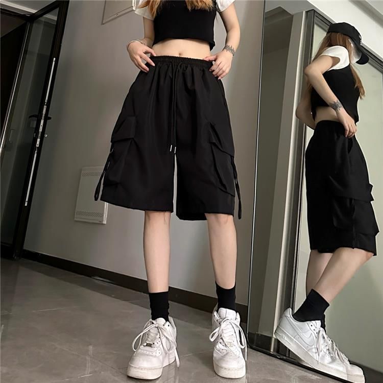 Enpheriado - Hoge taille, effen, wijde cargoshorts