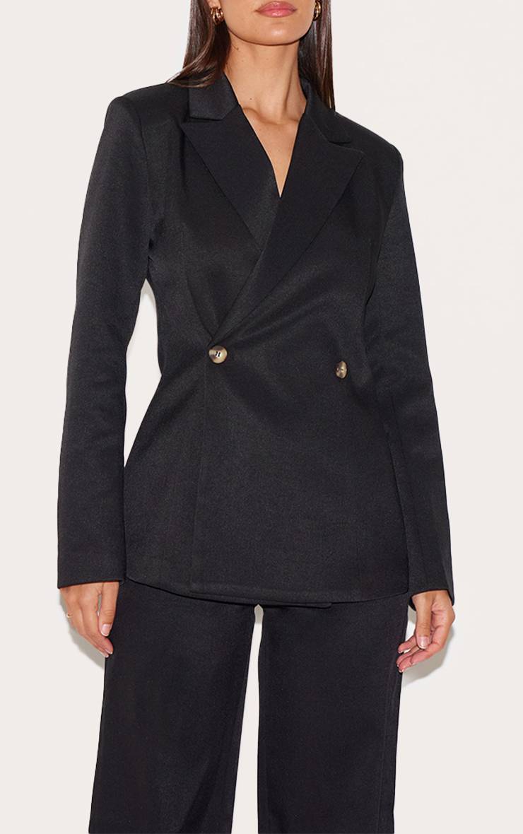 Noir Blazer Ajusté En Tissu Tissé Avec Taille Cintrée Coupe Premium