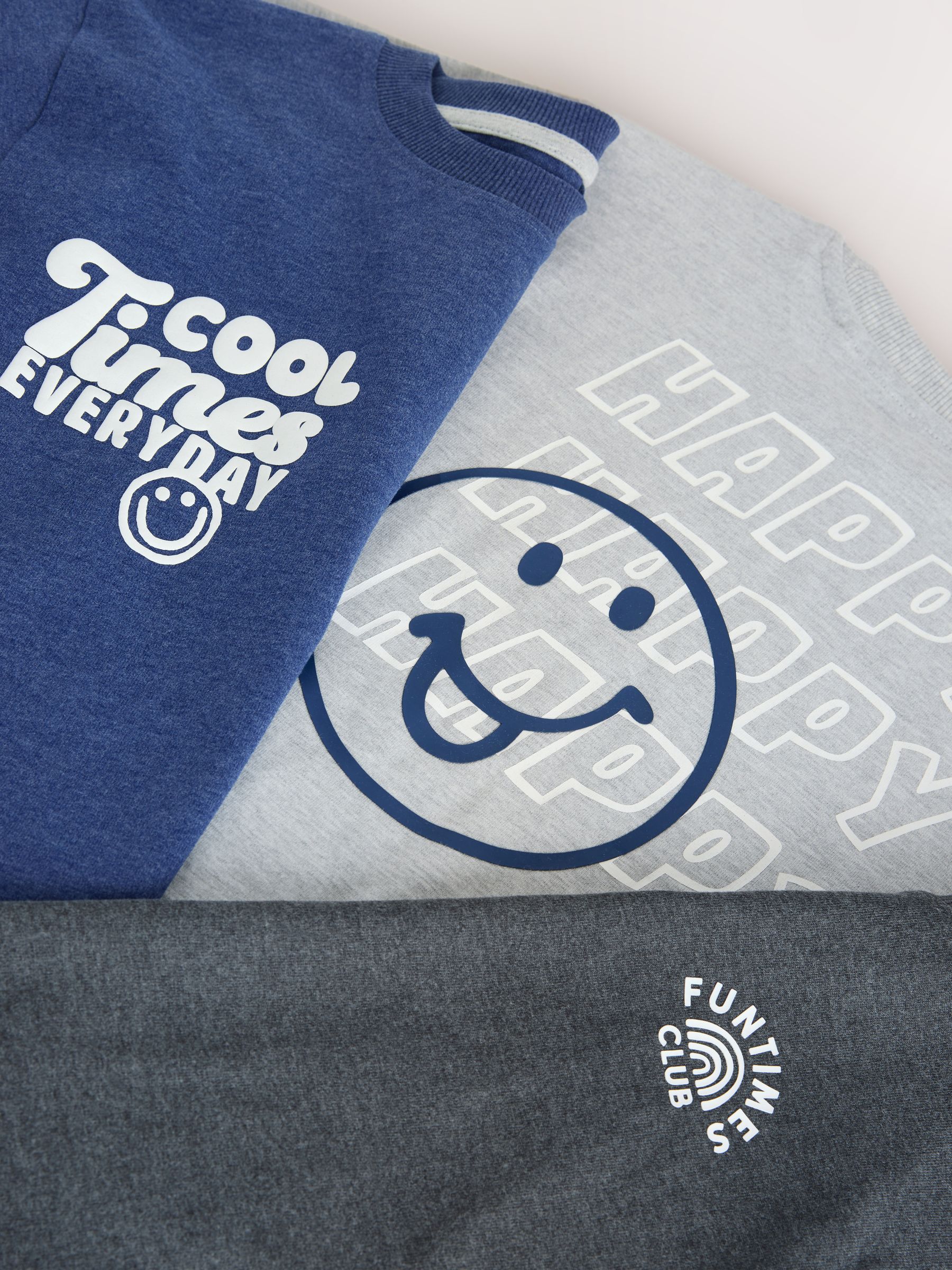 Blauw/grijs met slogan - Verpakking van 3 relaxed fit pyjama's (9mnd-10jr)