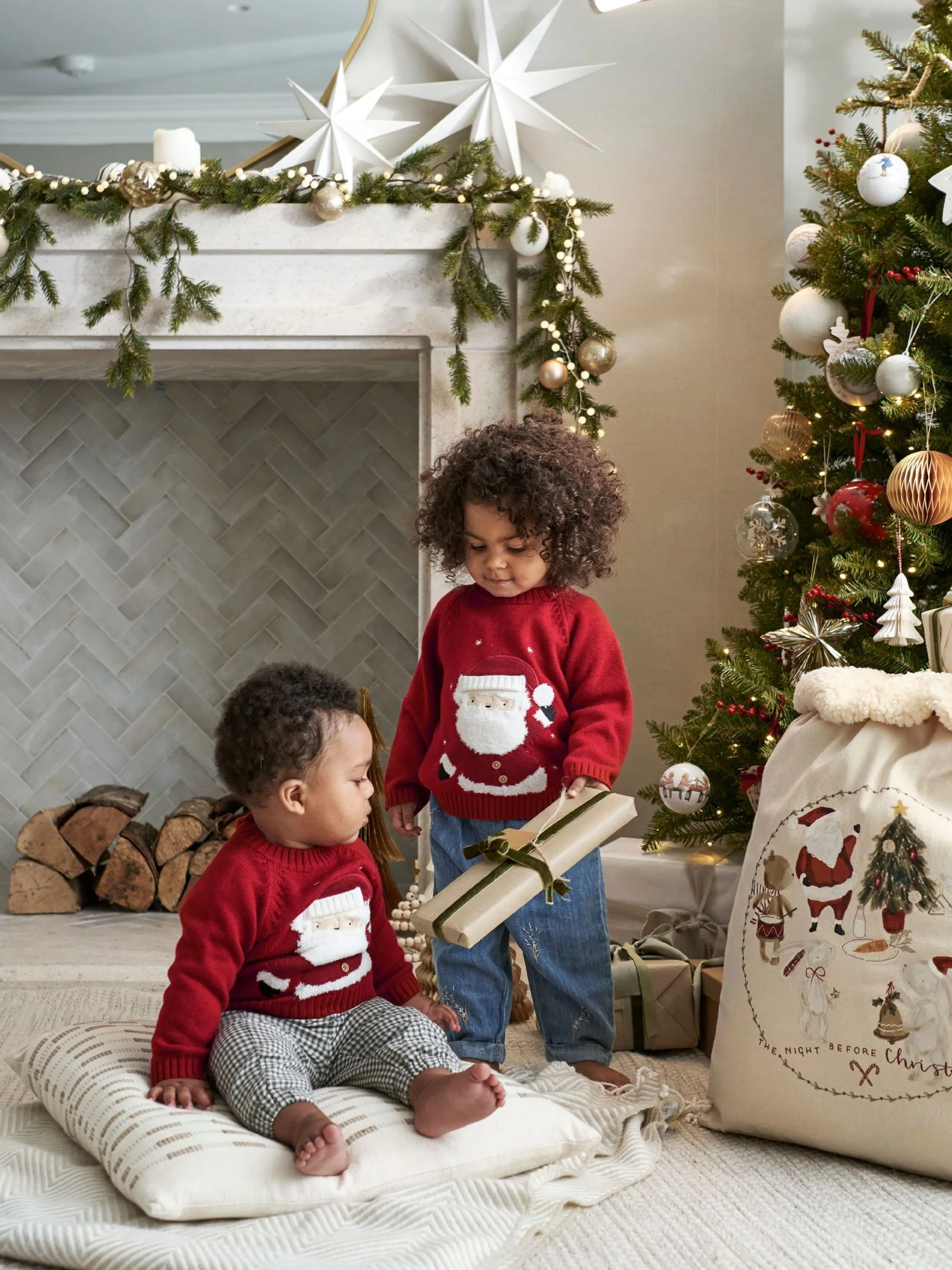 Mamas & Papas Santa Christmas Red Jumper