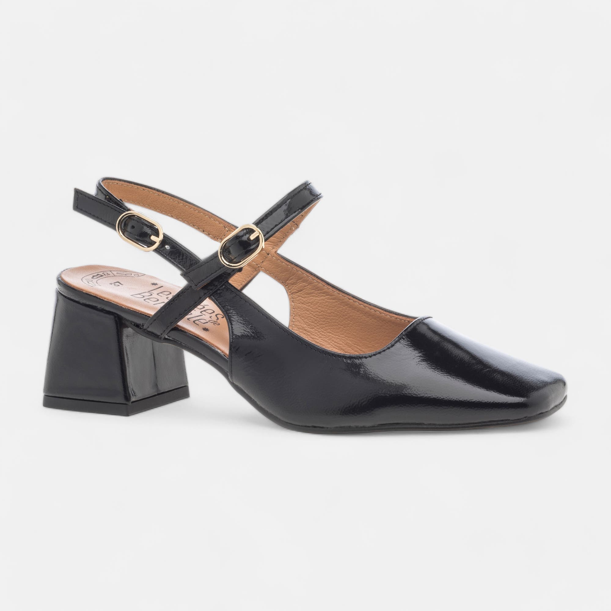 Escarpins avec bride arrière à talon Femme en cuir noir