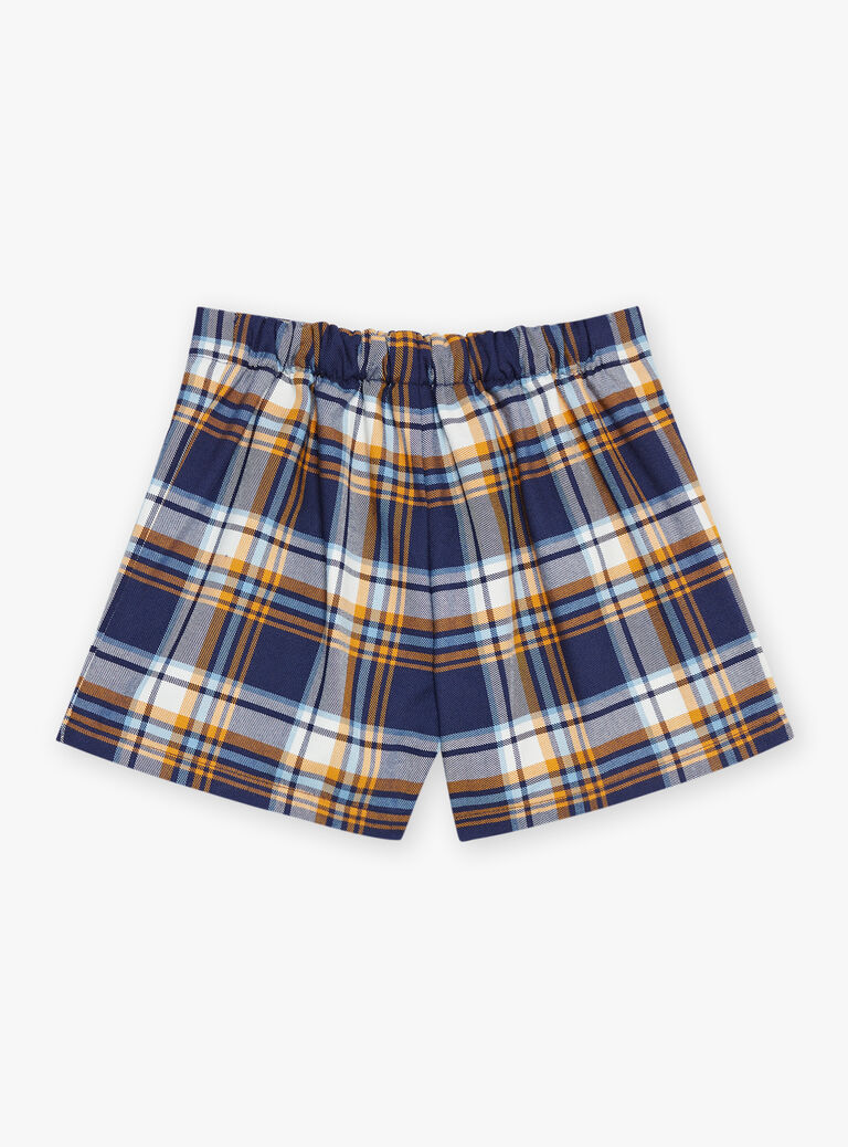 Jupe-short bleu marine à imprimé à carreaux en twill