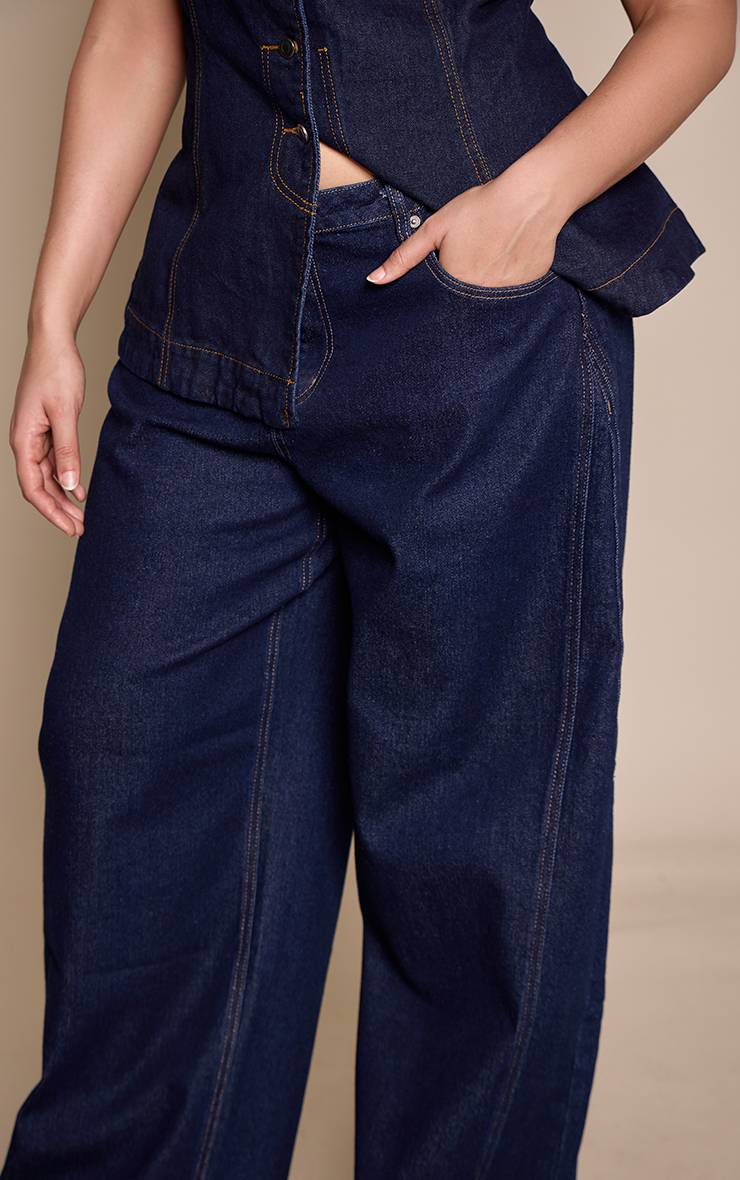 Bleu Indigo Jean Barrel Taille Mi-haute Stretch Grande Taille