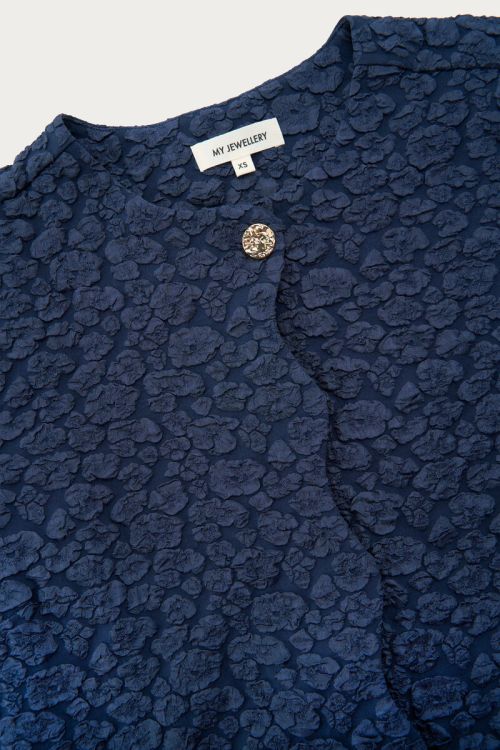 Donkerblauwe jacquard top met knoopsluiting