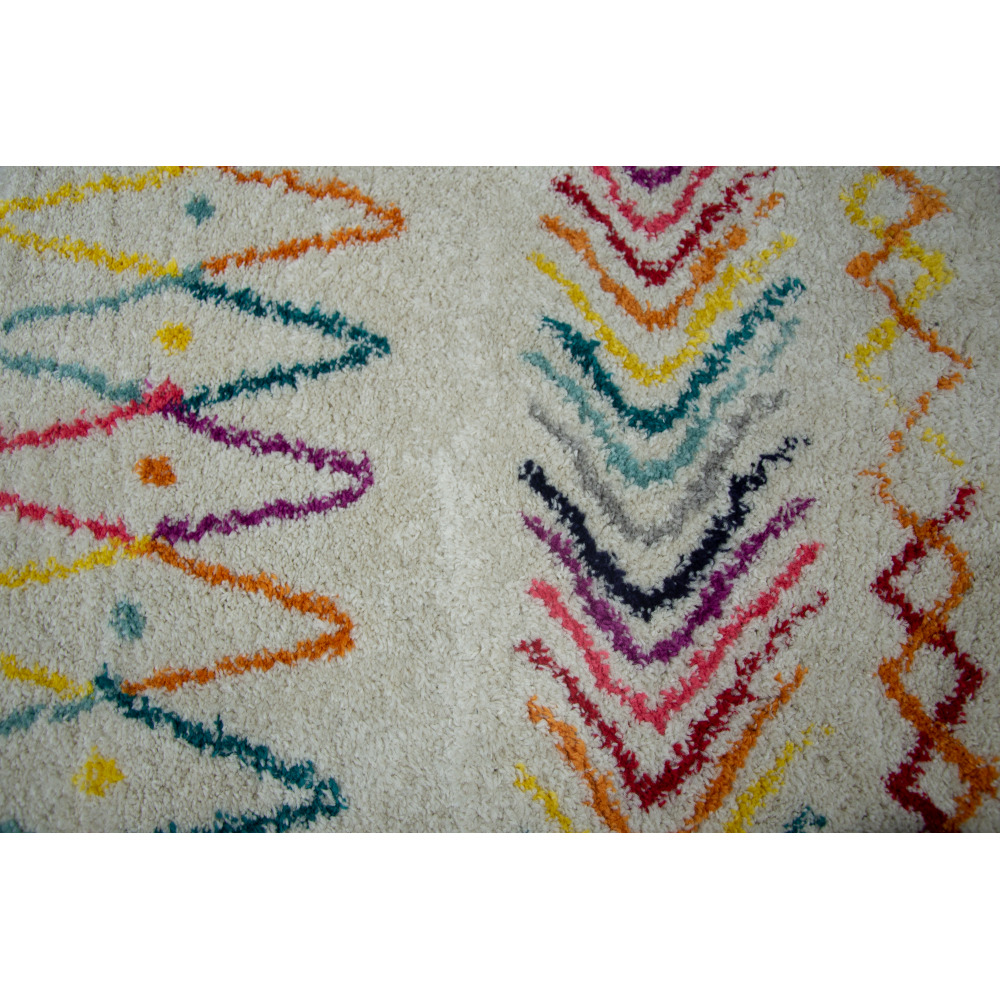 Tapis salon chambre poils longs doux bohème aztèque blanc multicolore 100x150cm- décoration- mobilier d'intérieur
