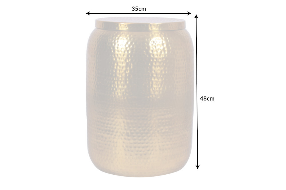 Handgefertigter Beistelltisch ORIENT STORAGE 50cm gold Hammerschlag Design mit Stauraum rund