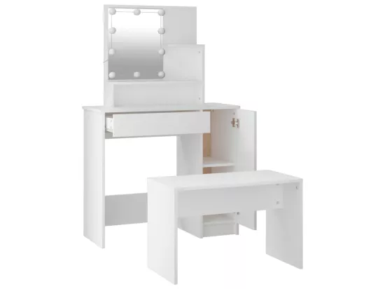 Ensemble de coiffeuse avec LED Blanc Bois d'ingénierie
