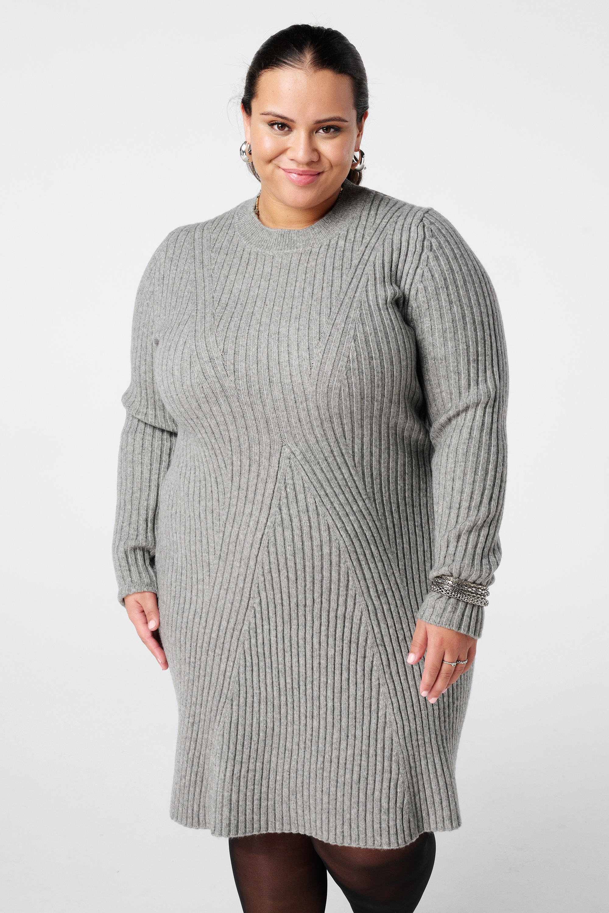 Gebreide fit & flare jurk Grijs