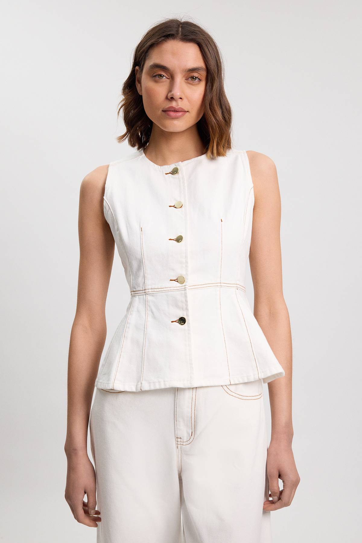 KarenMillen Haut En Denim Sans Manches À Basque