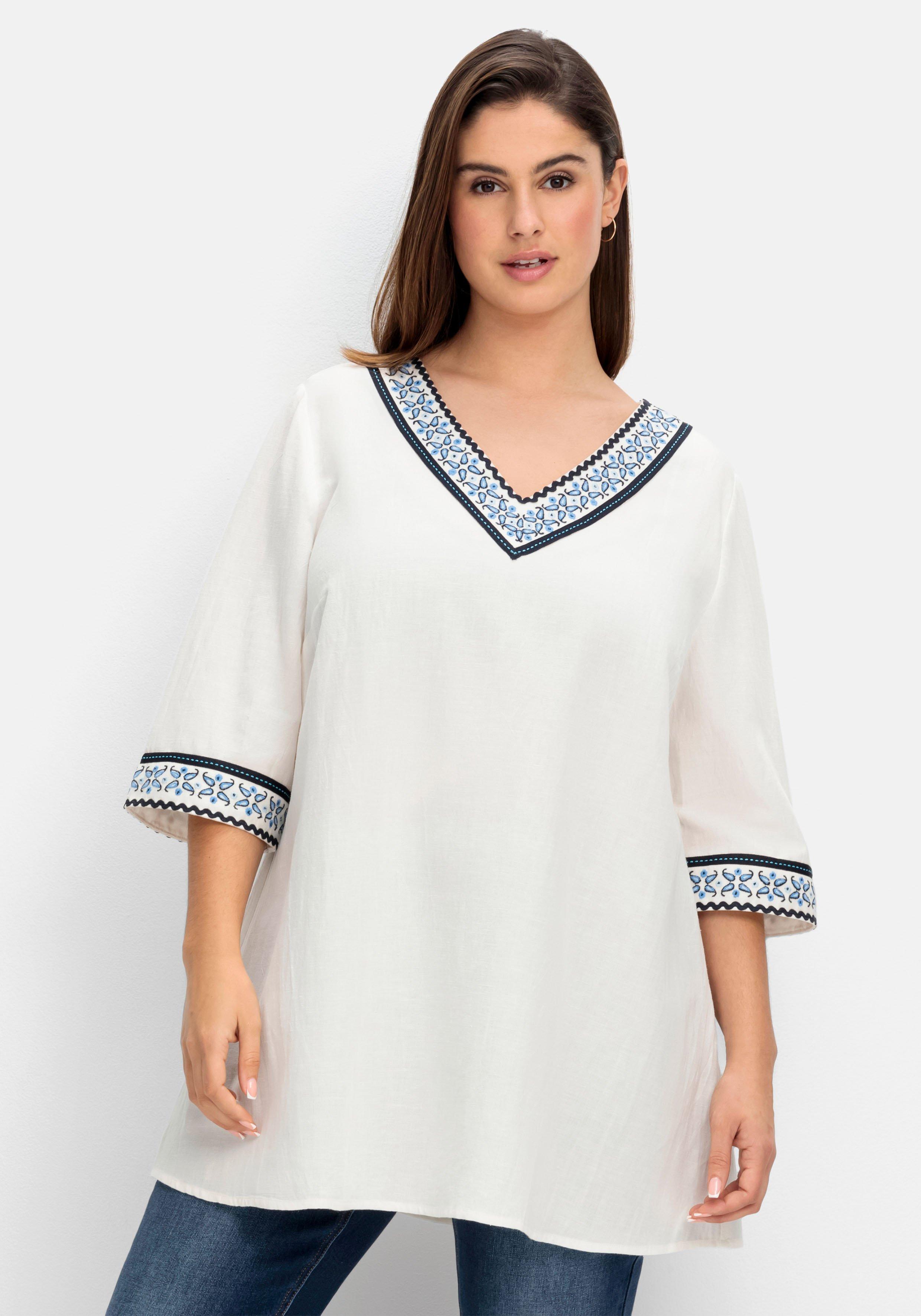 Bestickte Tunika mit Leinen-Anteil