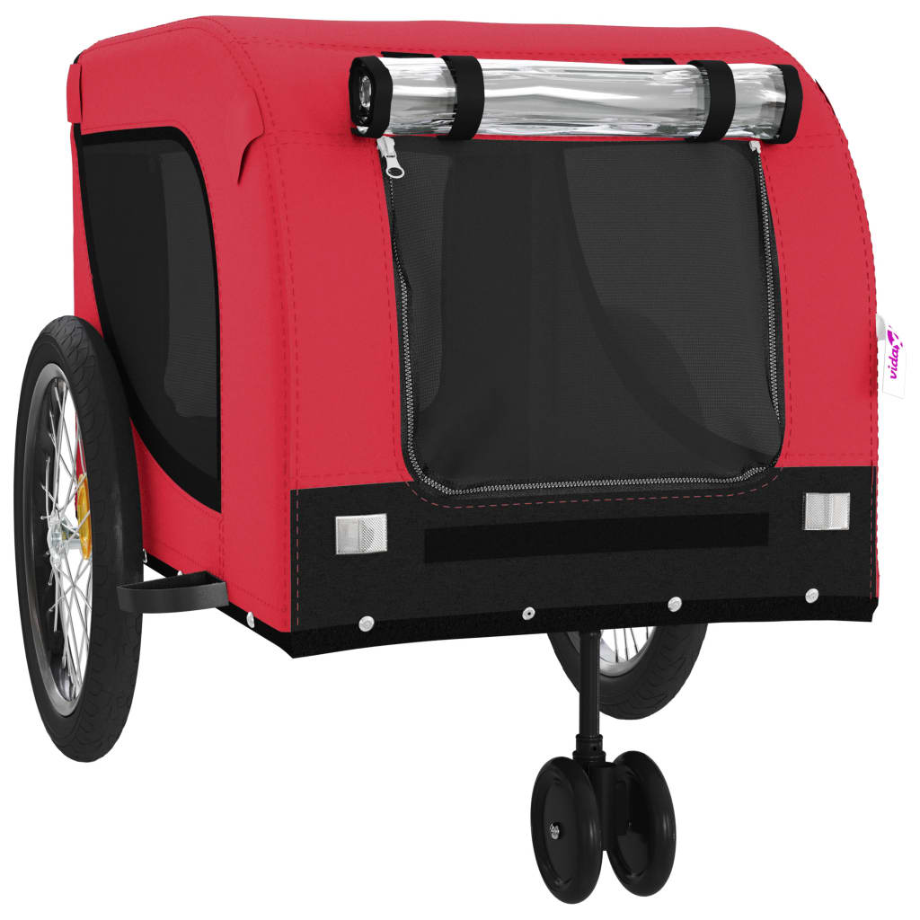 vidaXL Reboque para Cães de Bicicleta em Tecido Oxford de Ferro Vermelho e Preto