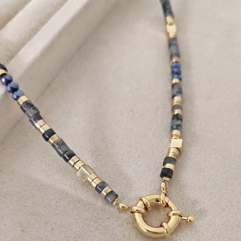 Collier - Laiton plaqué or & pierres de cristal