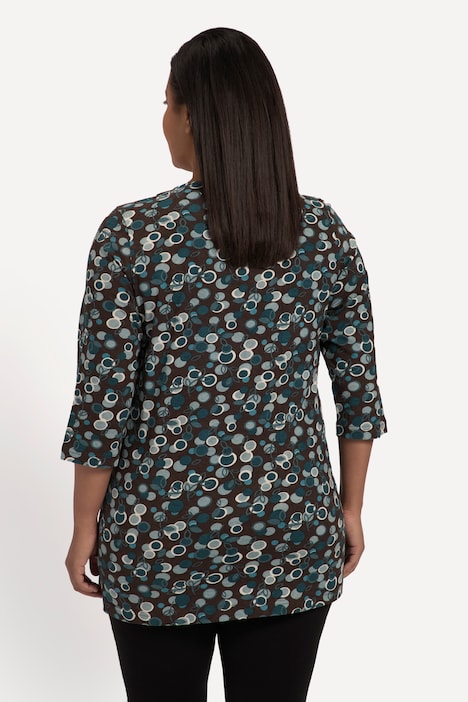 Longshirt, A-Linie, Punkte, Rundhals mit Zierbändern, 3/4-Arm