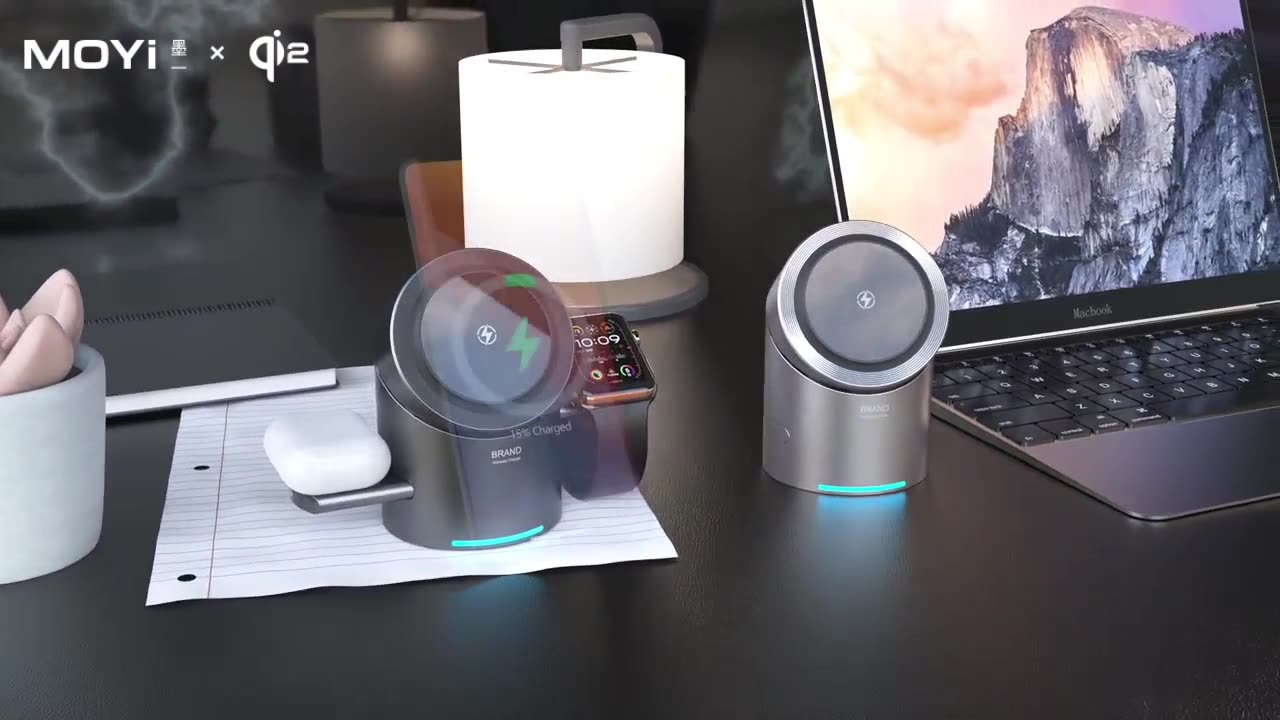 (20W) 3in1 MagSafe Qi2 Wireless Charger Fast Charging Ladegerät Ladestation mit Drehfunktion - Schwarz