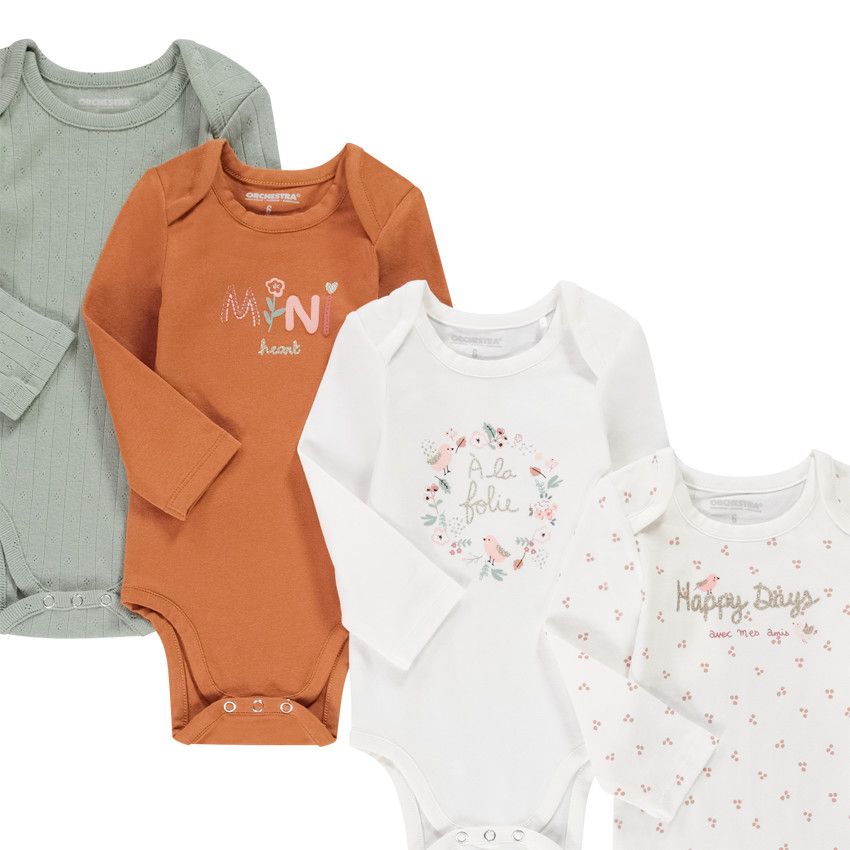 Lot de 7 bodies en jersey et rib pointelle pour bébé fille - Ecru