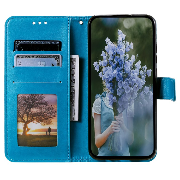 Samsung Galaxy A36 Leder Tasche Wallet - Mandala Flowers Imprint - Blau
