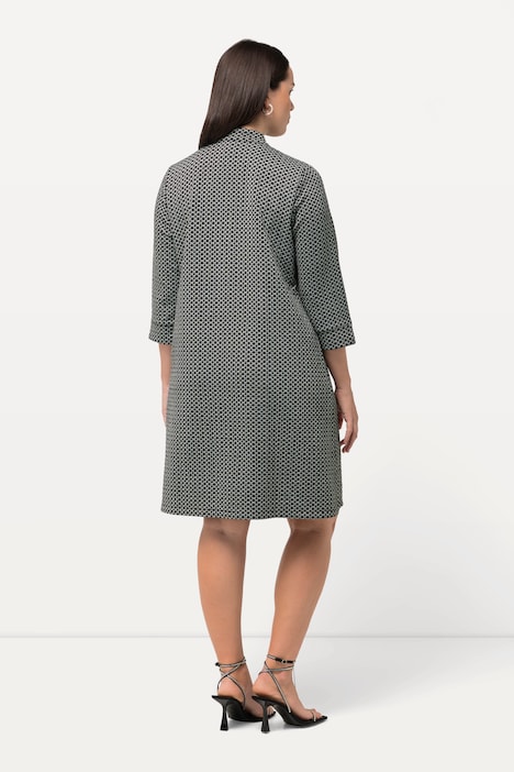Jacquard-Kleid, Stehkragen, Reißverschluss, 3/4-Arm