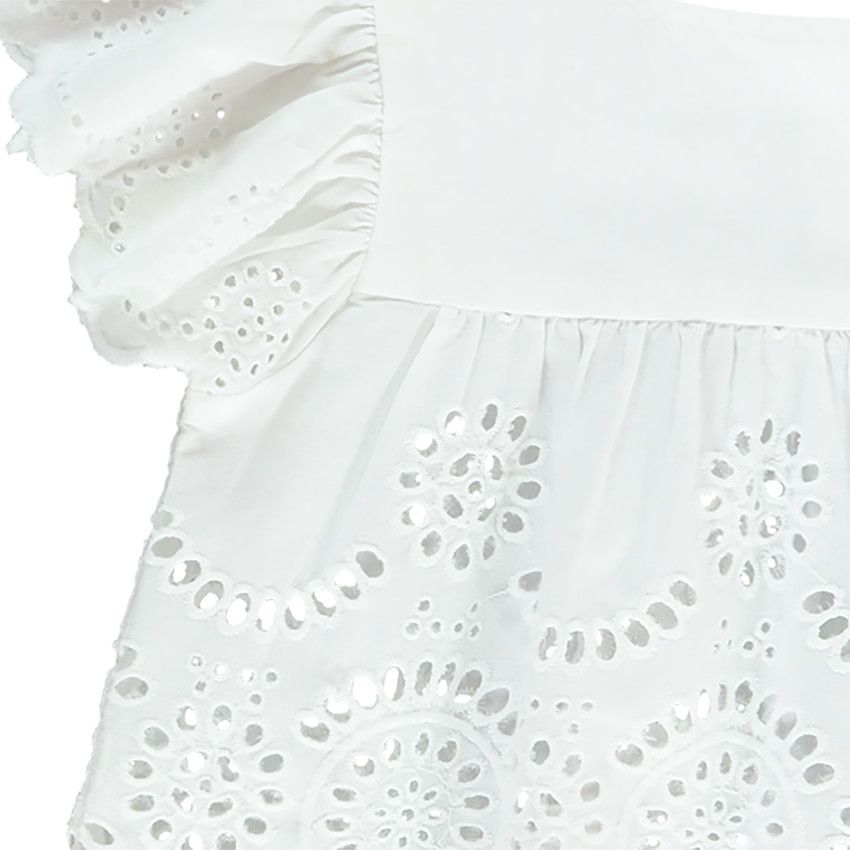 Top court en voile de coton et broderie anglaise pour fille - Blanc