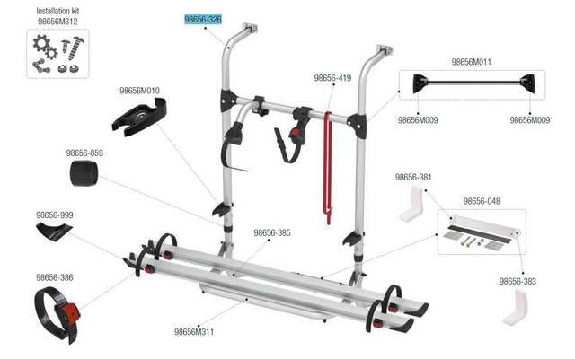 Fiamma Tragestruktur oben passend für Carry Bike Simple Plus 200 - Fiamma Ersatzteilnummer 98656-326