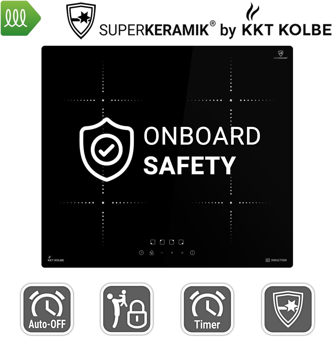 KKT KOLBE Induktionskochfeld 60 cm | autark | rahmenlos | Kochplatte mit 4 Zonen | 9 Stufen | Abschalt-Timer | Topferkennung | Tastensperre | IH85900RL