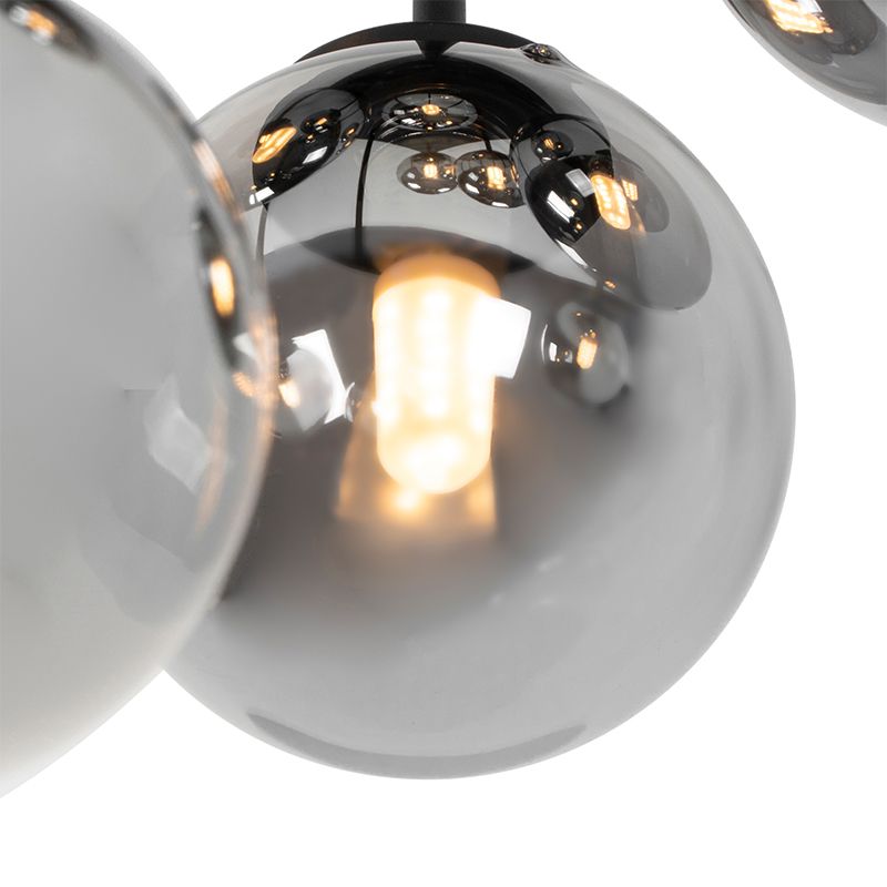 Moderne plafondlamp zwart 9-lichts met smoke glas - Athens