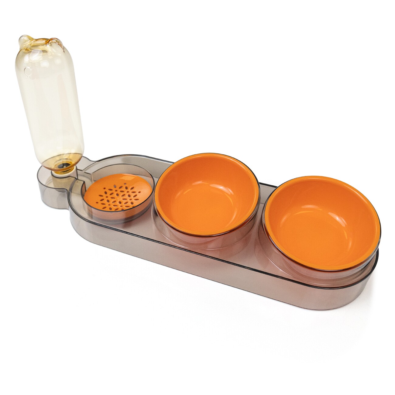 Catobel Futterbar mit 2 Näpfen und Wasserspender orange