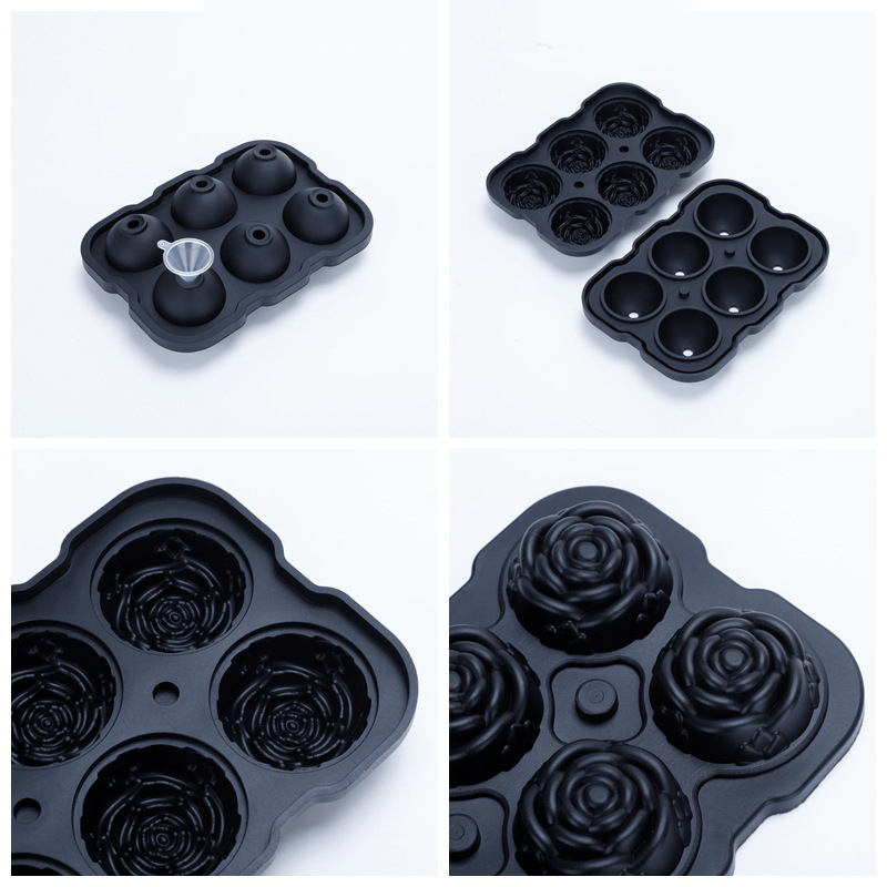 (6-fach) 3D Silikon Eiswürfel Form DIY Ice Cube Tray mit Deckel für Cocktails / Whisky / Softgetränke - Rose