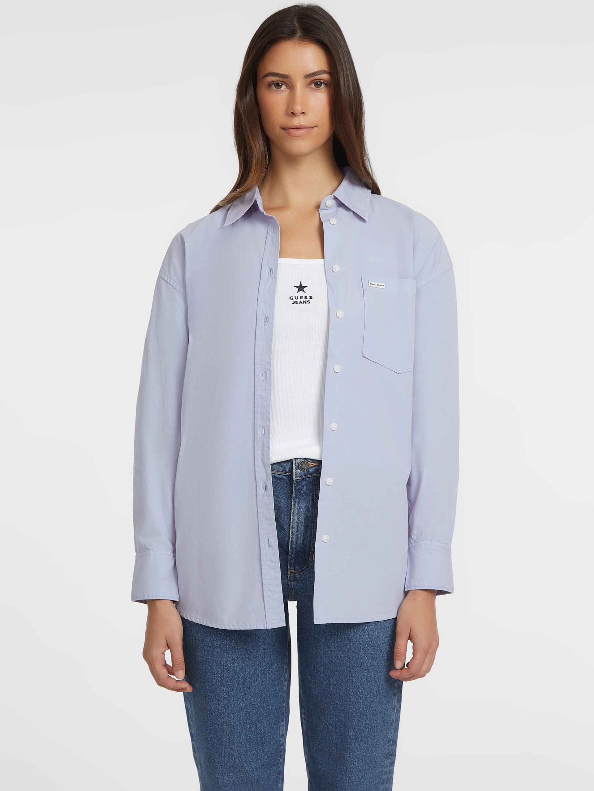Camisa de manga comprida oversized com bolso