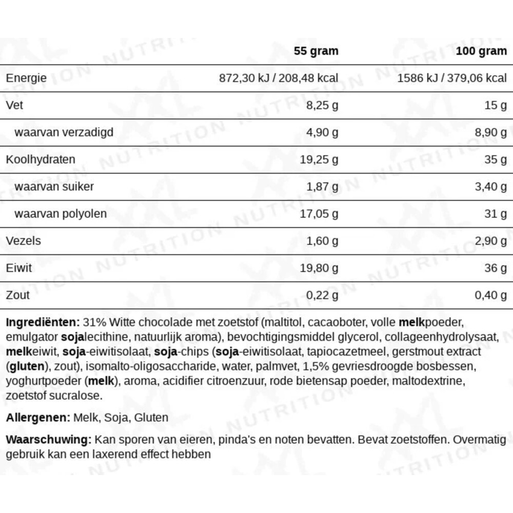 15x XXL Nutrition NJOY Proteïne Bar Witte Chocolade & Bosbes55 gr